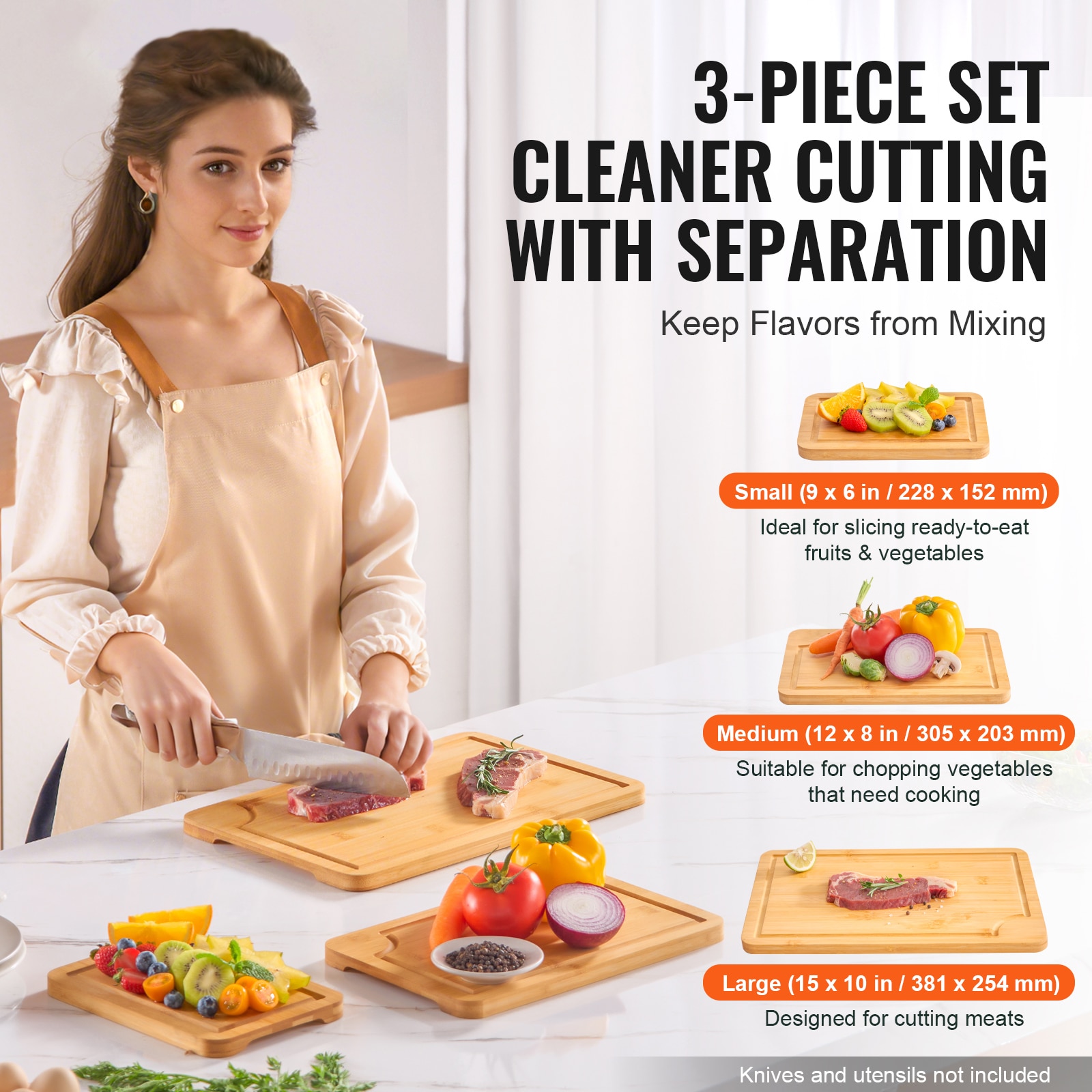 Bamboo Cutting Board Premium Versatile Cut Board With Built-in Handle_voghion.com